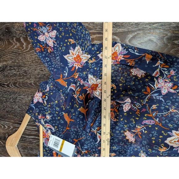 Democracy Shirt Womens 3X Blue Floral‎ Sheer Henley Tunic Top Long Sleeve Boho - Picture 8 of 9